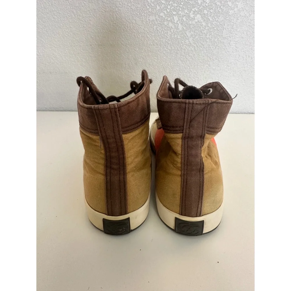 Shan Bu Womens Brown Orange Colorblock Canvas Suede High Top Sneakers Size 9.5